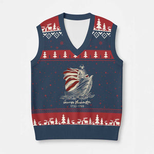 George Washington Crossing The Delaware Patriotic V-Neck Knit Sweater Vest Vintage American Flag Graphic