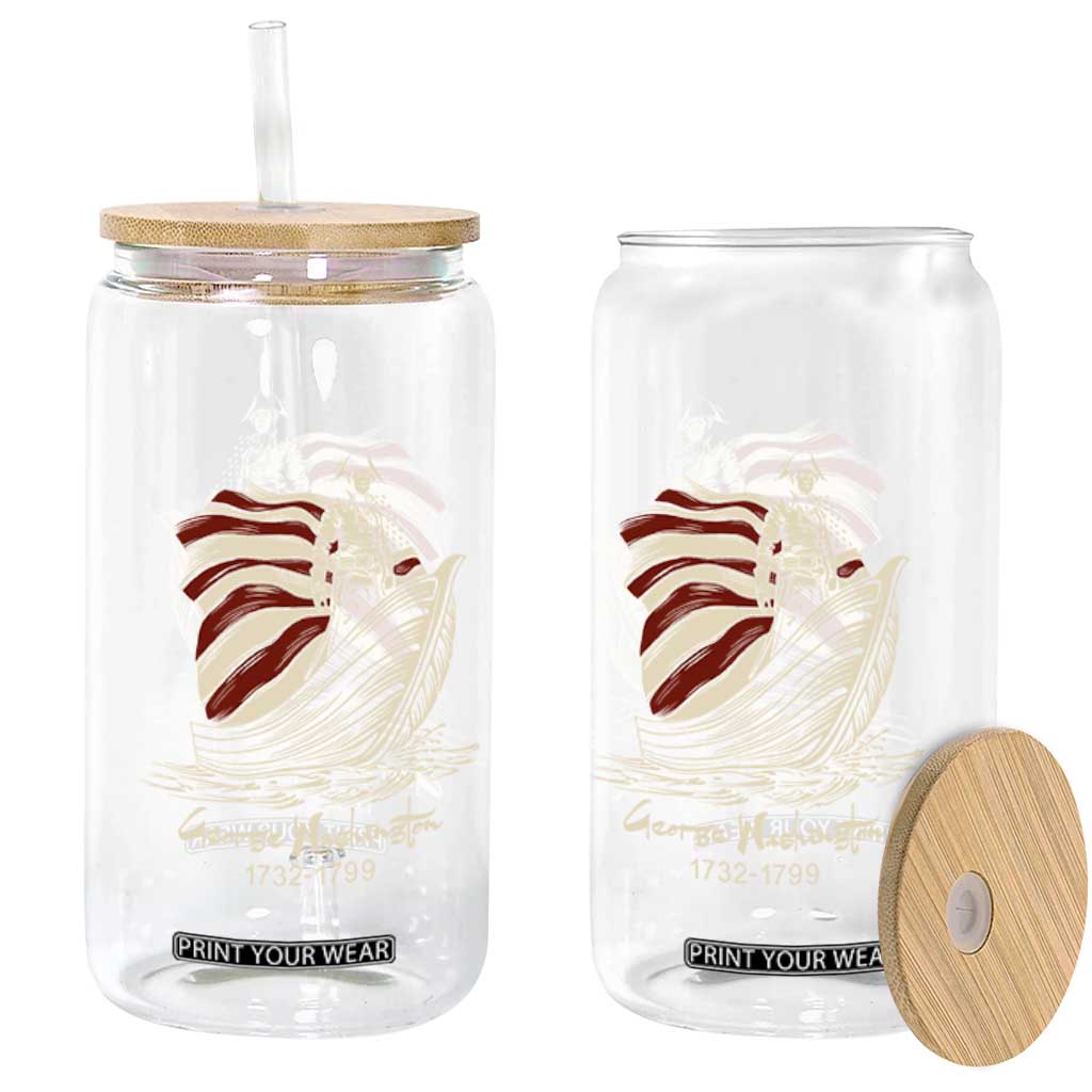 George Washington Crossing The Delaware Patriotic Glass Can Vintage American Flag Graphic