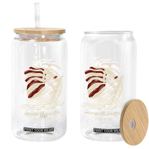 George Washington Crossing The Delaware Patriotic Glass Can Vintage American Flag Graphic