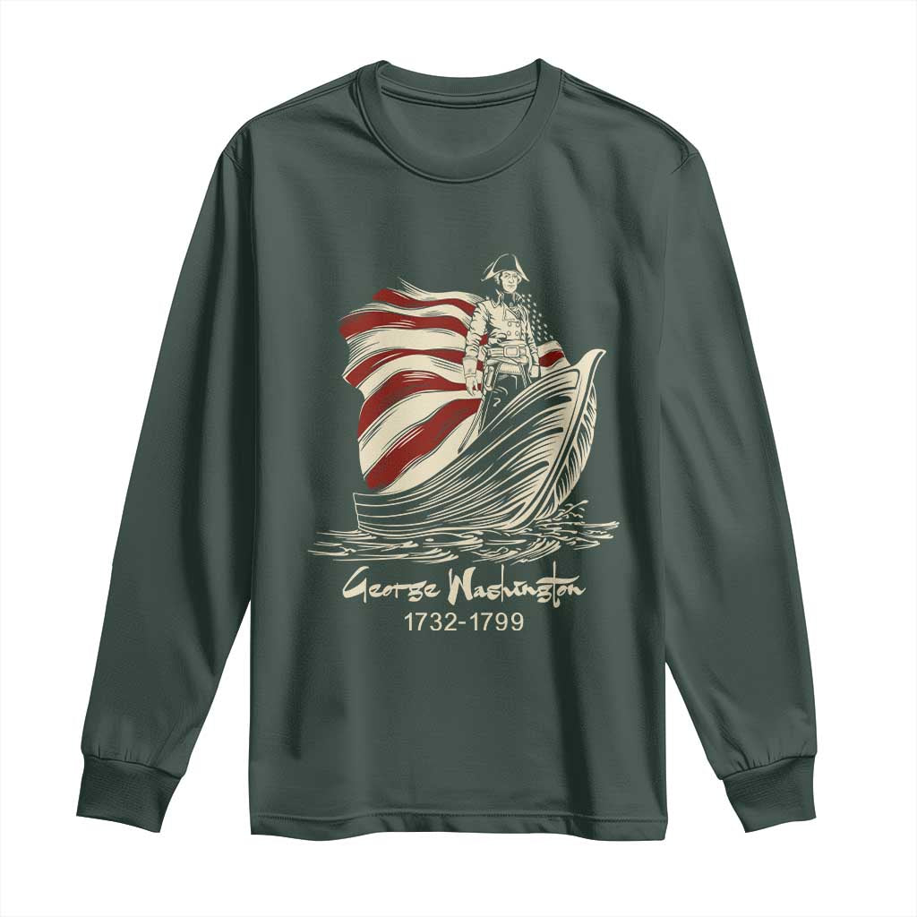 George Washington Crossing The Delaware Patriotic Long Sleeve Shirt Vintage American Flag Graphic