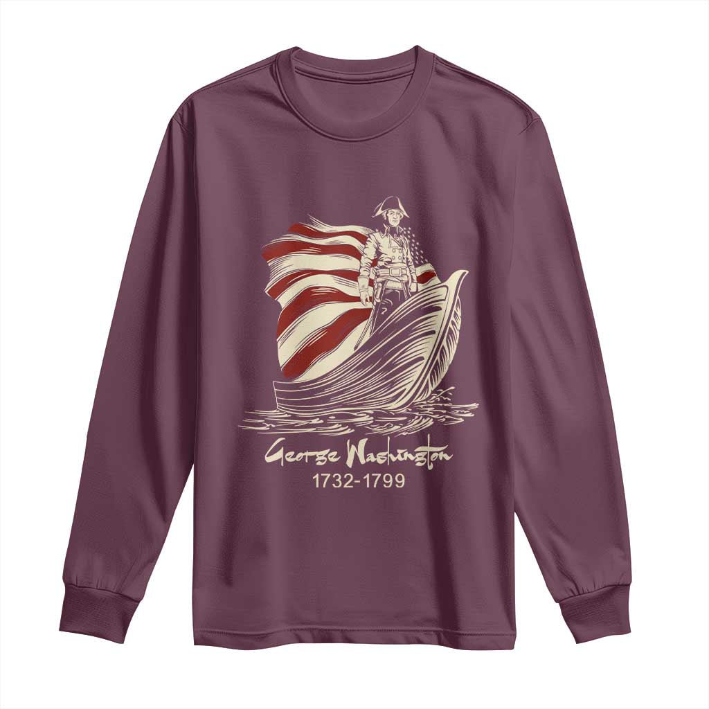 George Washington Crossing The Delaware Patriotic Long Sleeve Shirt Vintage American Flag Graphic