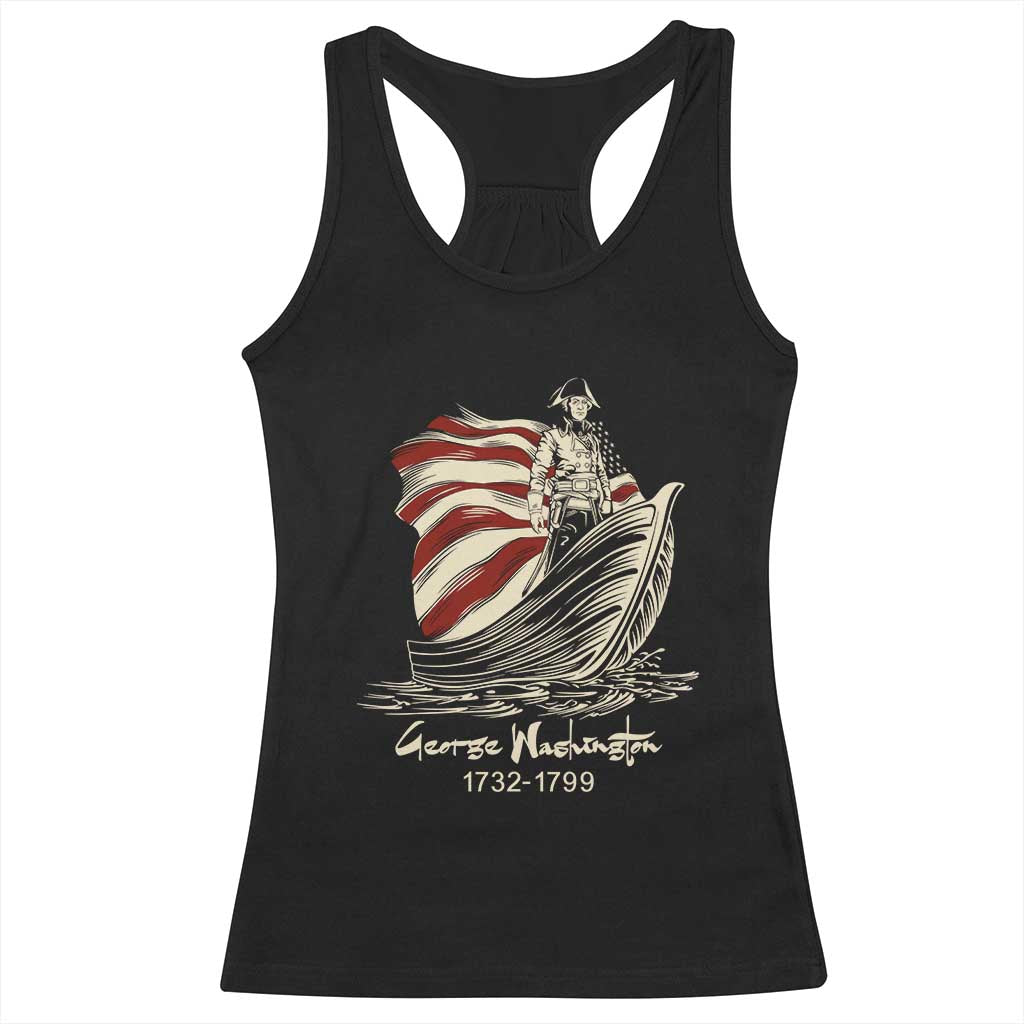 George Washington Crossing The Delaware Patriotic Racerback Tank Top Vintage American Flag Graphic