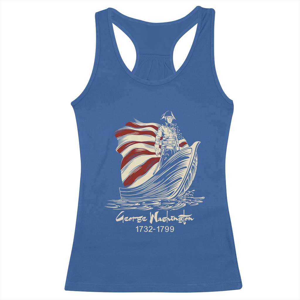 George Washington Crossing The Delaware Patriotic Racerback Tank Top Vintage American Flag Graphic