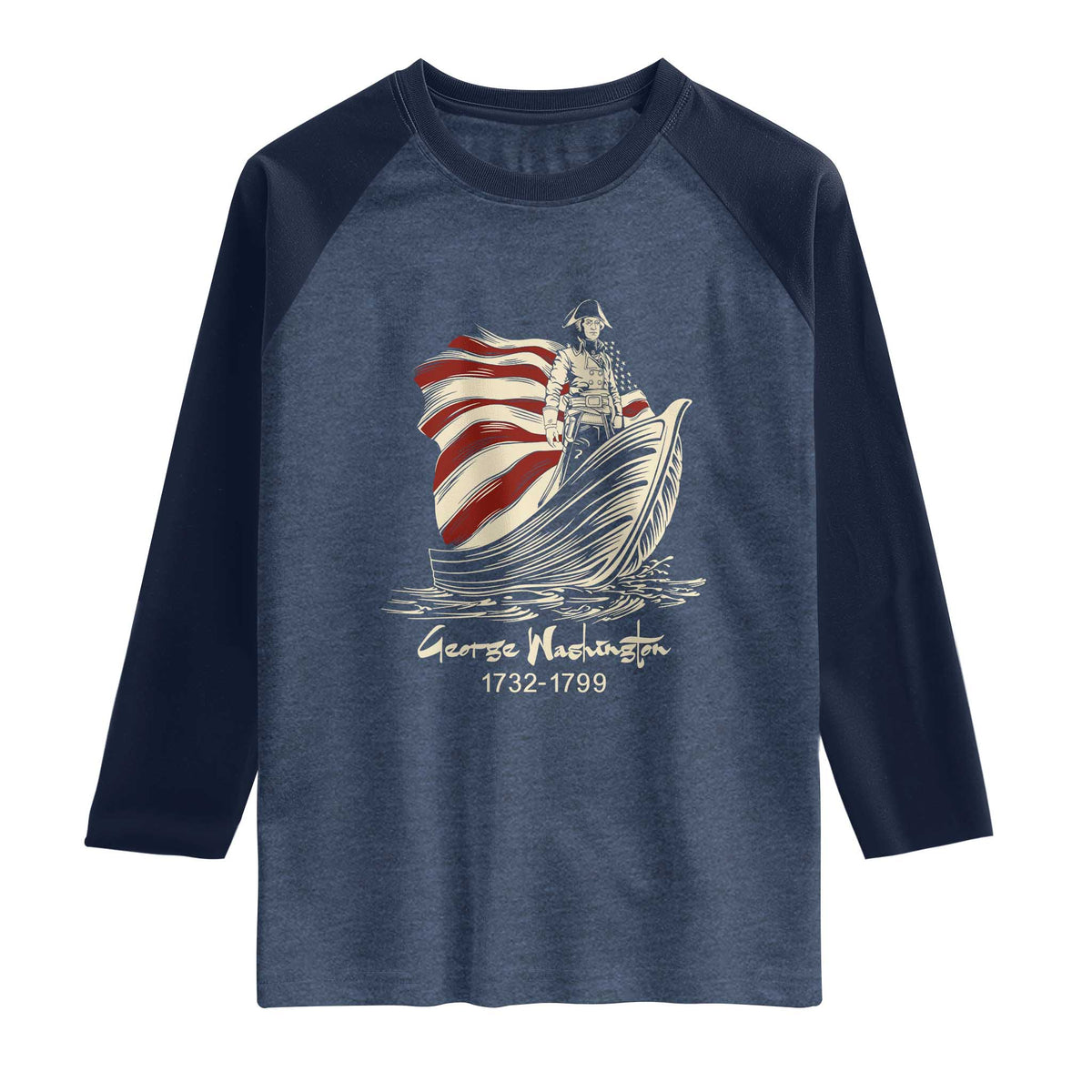 George Washington Crossing The Delaware Patriotic Raglan Shirt Vintage American Flag Graphic