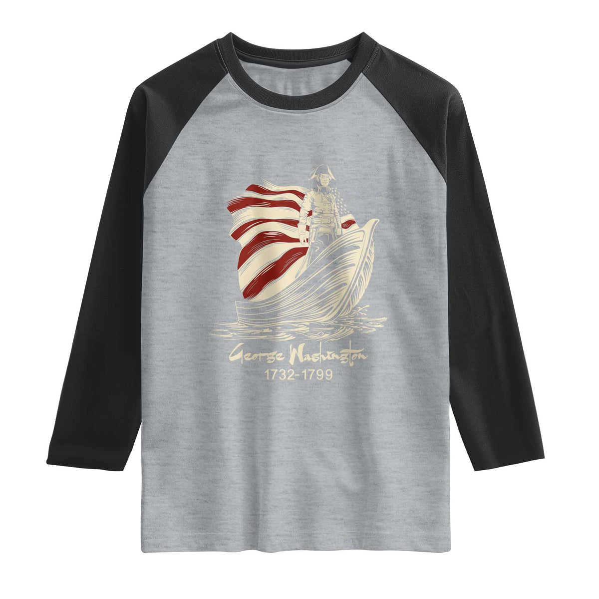 George Washington Crossing The Delaware Patriotic Raglan Shirt Vintage American Flag Graphic