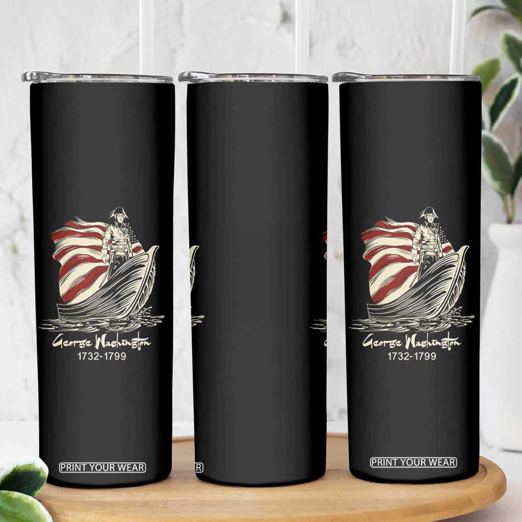 George Washington Crossing The Delaware Patriotic Skinny Tumbler Vintage American Flag Graphic