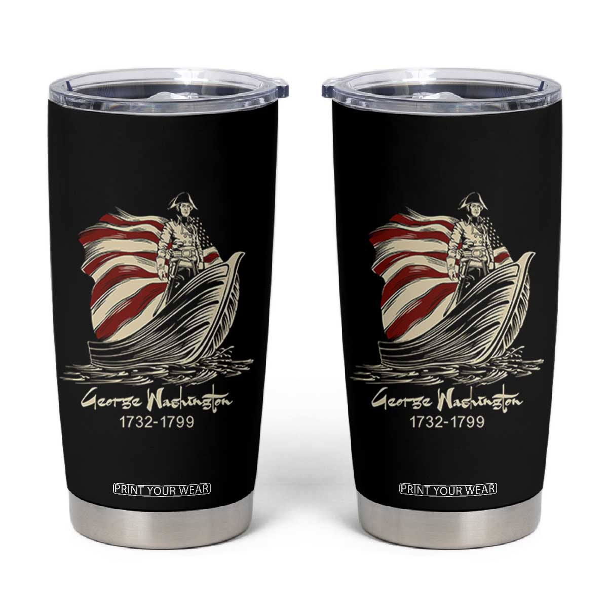 George Washington Crossing The Delaware Patriotic Tumbler Cup Vintage American Flag Graphic