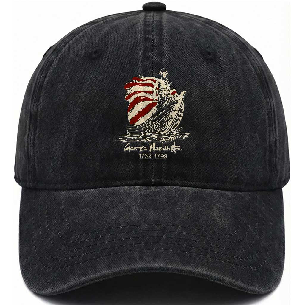 George Washington Crossing The Delaware Patriotic Washed Cotton Baseball Cap Vintage American Flag Graphic