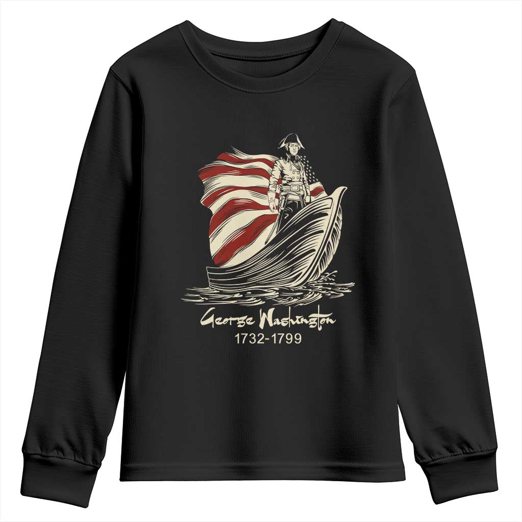 George Washington Crossing The Delaware Patriotic Youth Sweatshirt Vintage American Flag Graphic