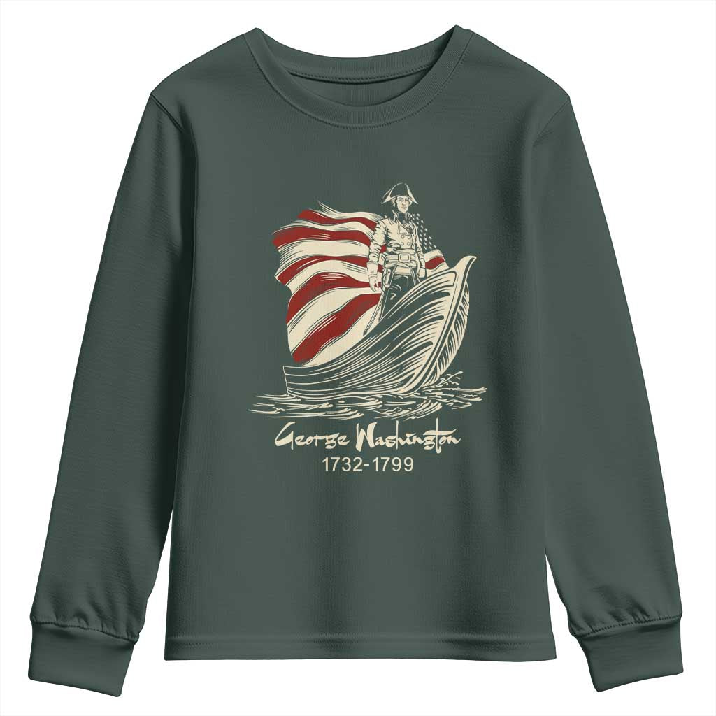 George Washington Crossing The Delaware Patriotic Youth Sweatshirt Vintage American Flag Graphic