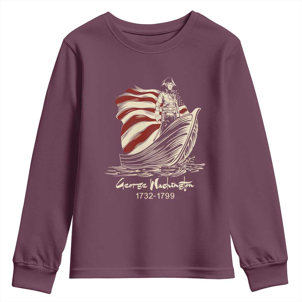 George Washington Crossing The Delaware Patriotic Youth Sweatshirt Vintage American Flag Graphic