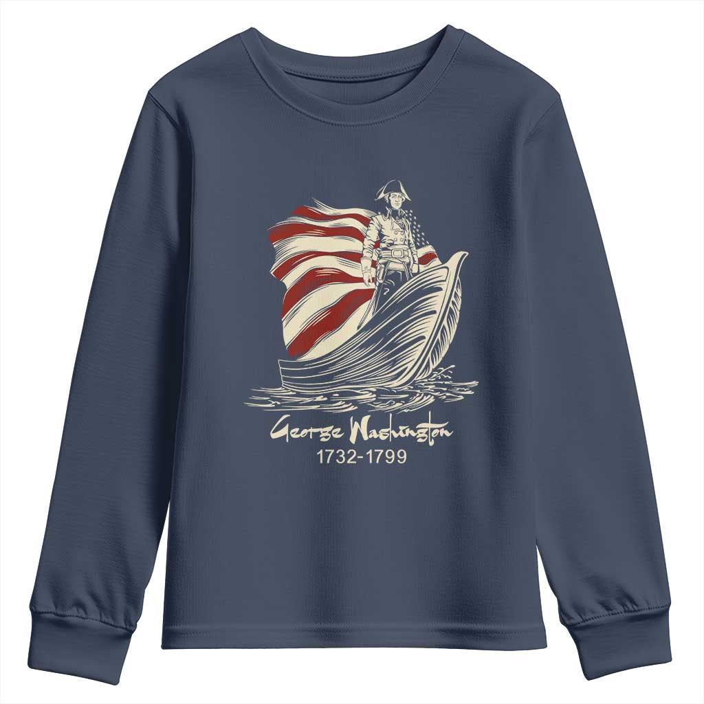 George Washington Crossing The Delaware Patriotic Youth Sweatshirt Vintage American Flag Graphic