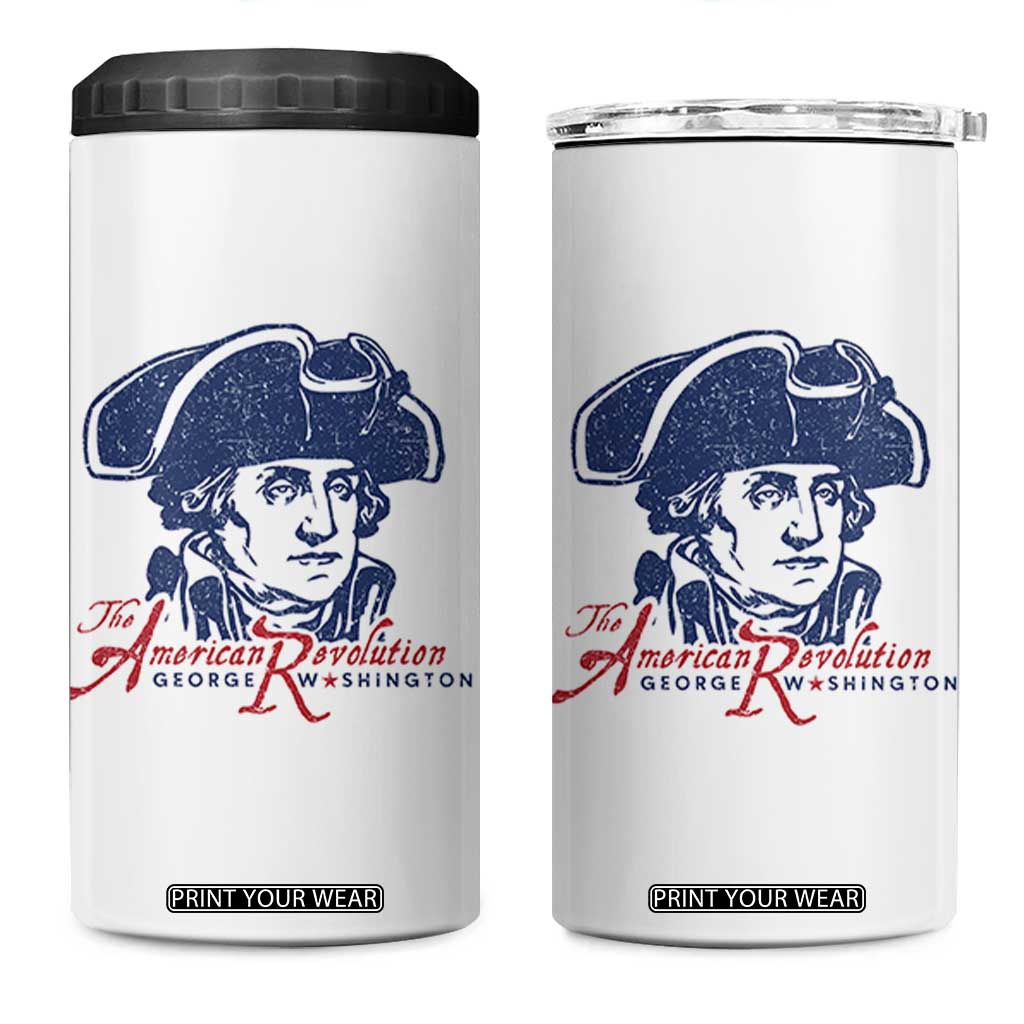 George Washington The American Revolution 4 in 1 Can Cooler Tumbler Distressed Sketch Historic Patriotic Graphic