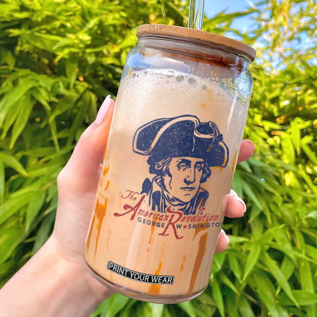 George Washington The American Revolution Glass Can Distressed Sketch Historic Patriotic Graphic
