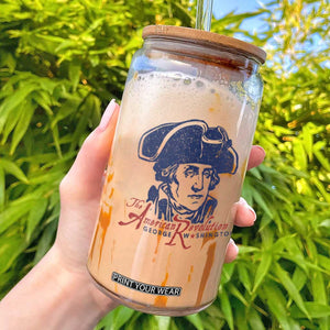 George Washington The American Revolution Glass Can Distressed Sketch Historic Patriotic Graphic
