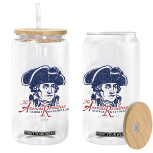 George Washington The American Revolution Glass Can Distressed Sketch Historic Patriotic Graphic
