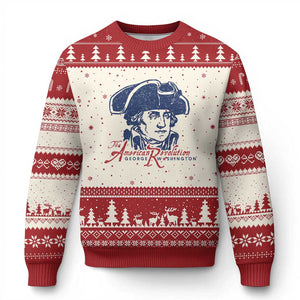George Washington The American Revolution Ugly Christmas Sweater Distressed Sketch Historic Patriotic Graphic