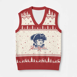 George Washington The American Revolution V-Neck Knit Sweater Vest Distressed Sketch Historic Patriotic Graphic