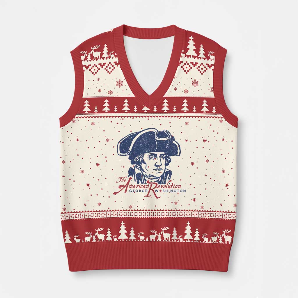 George Washington The American Revolution V-Neck Knit Sweater Vest Distressed Sketch Historic Patriotic Graphic TS02 Beige Red Print Your Wear