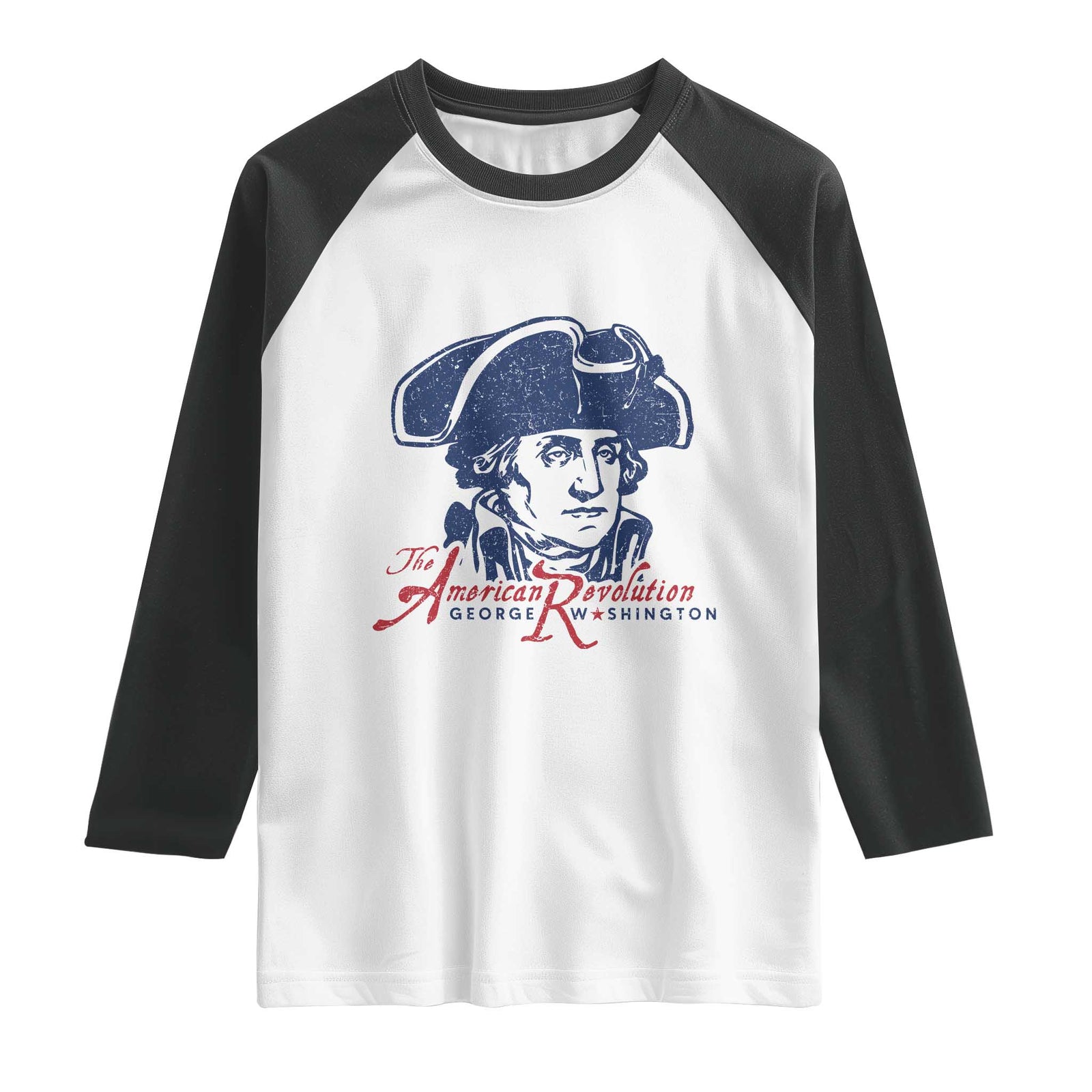 George Washington The American Revolution Raglan Shirt Distressed Sketch Historic Patriotic Graphic TS02 White Black Print Your Wear