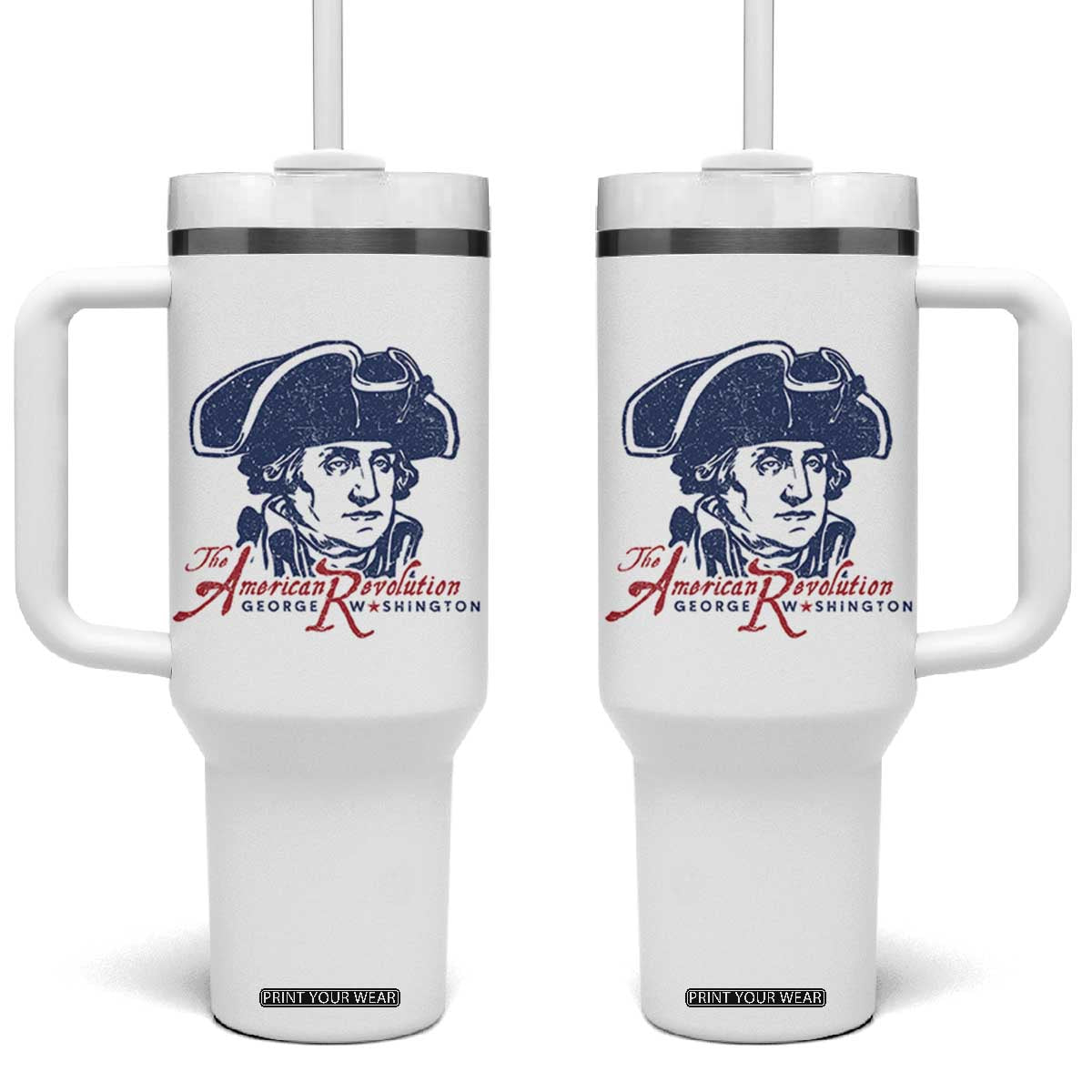 George Washington The American Revolution Tumbler With Handle Distressed Sketch Historic Patriotic Graphic
