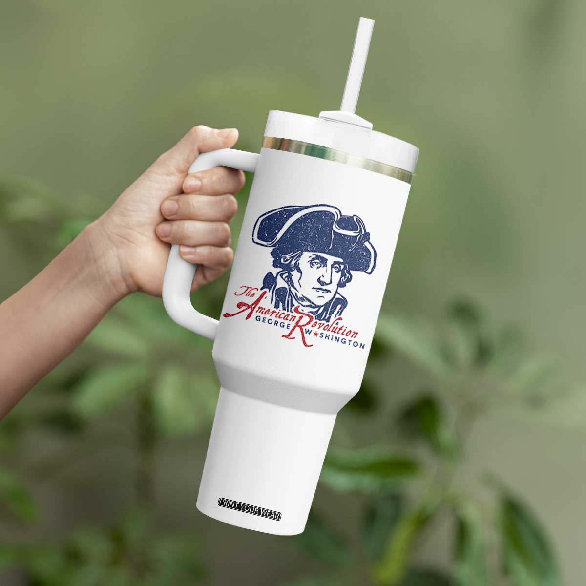 George Washington The American Revolution Tumbler With Handle Distressed Sketch Historic Patriotic Graphic