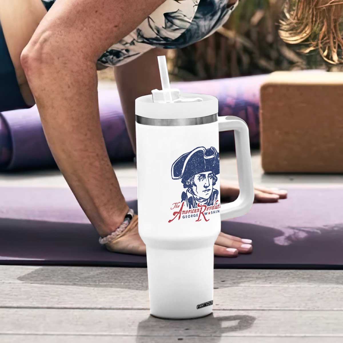 George Washington The American Revolution Tumbler With Handle Distressed Sketch Historic Patriotic Graphic
