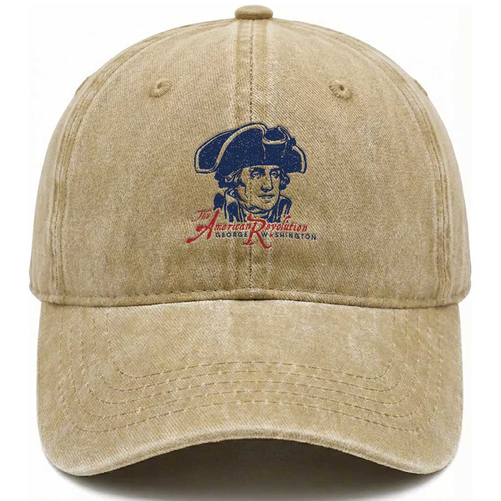 George Washington The American Revolution Washed Cotton Baseball Cap Distressed Sketch Historic Patriotic Graphic