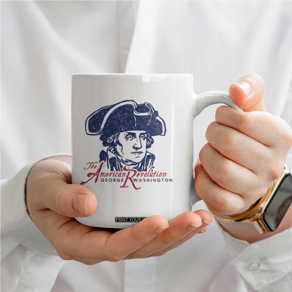 George Washington The American Revolution Coffee Mug Distressed Sketch Historic Patriotic Graphic