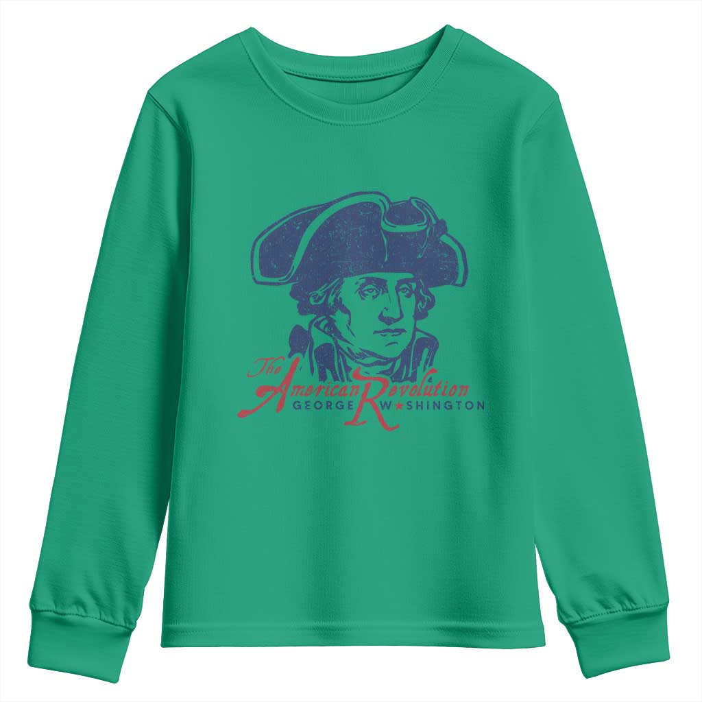 George Washington The American Revolution Youth Sweatshirt Distressed Sketch Historic Patriotic Graphic