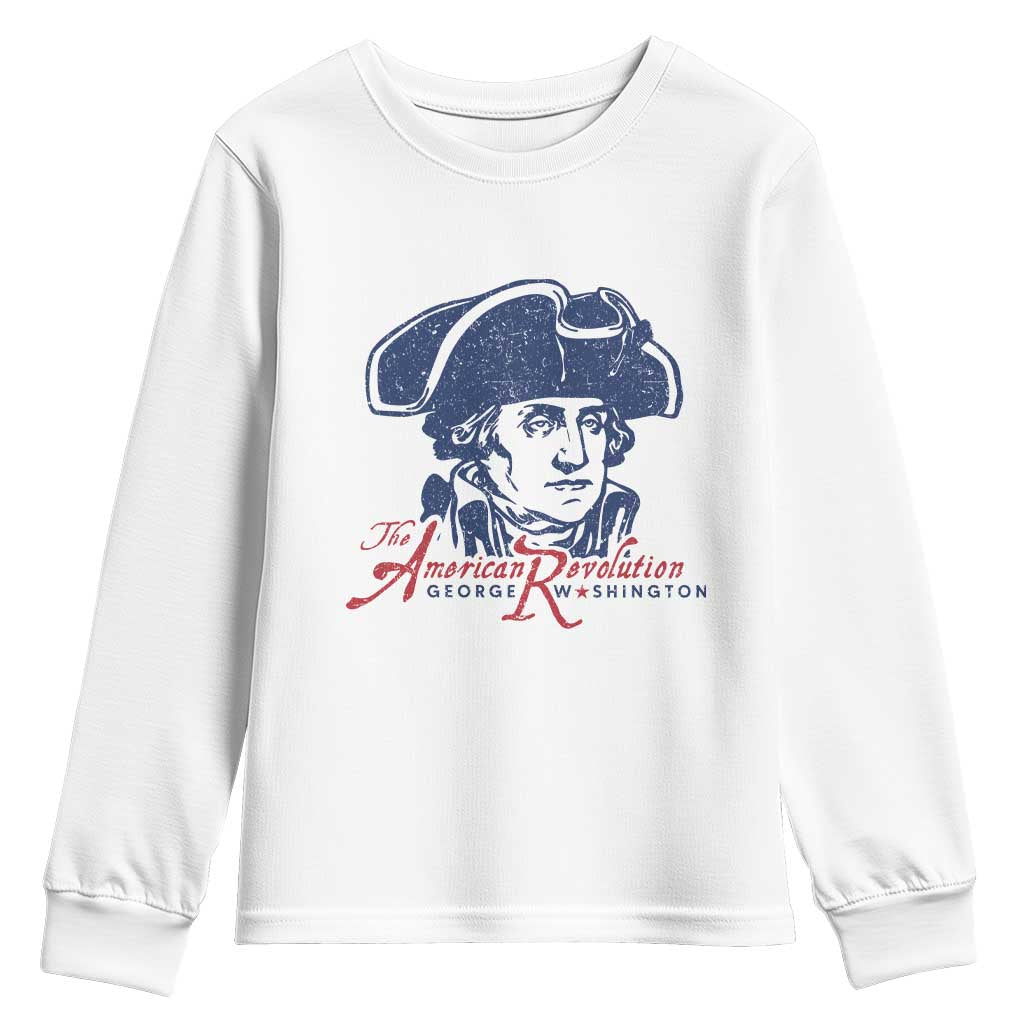 George Washington The American Revolution Youth Sweatshirt Distressed Sketch Historic Patriotic Graphic TS02 White Print Your Wear