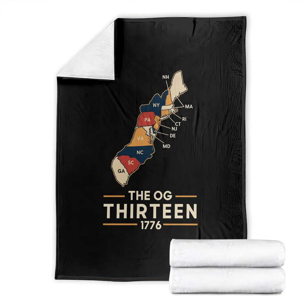 The OG Thirteen 1776 Original Colonies Map Throw Blanket Funny Retro American History
