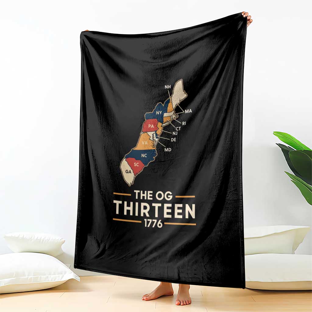 The OG Thirteen 1776 Original Colonies Map Throw Blanket Funny Retro American History