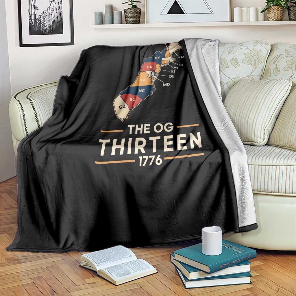 The OG Thirteen 1776 Original Colonies Map Throw Blanket Funny Retro American History