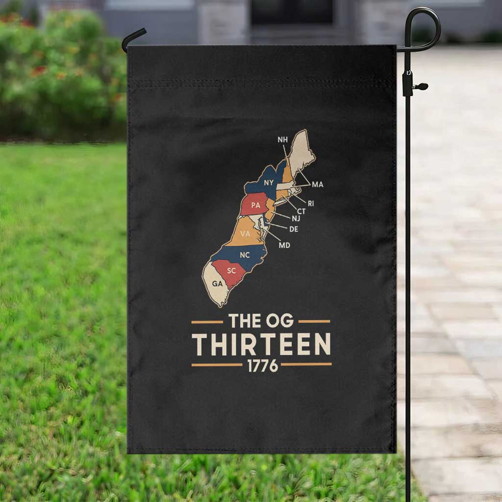 The OG Thirteen 1776 Original Colonies Map Garden Flag Funny Retro American History