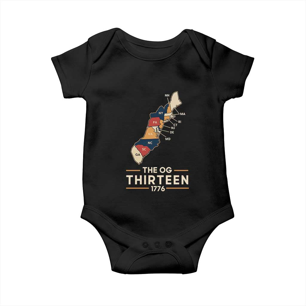 The OG Thirteen 1776 Original Colonies Map Baby Onesie Funny Retro American History TS02 Black Print Your Wear