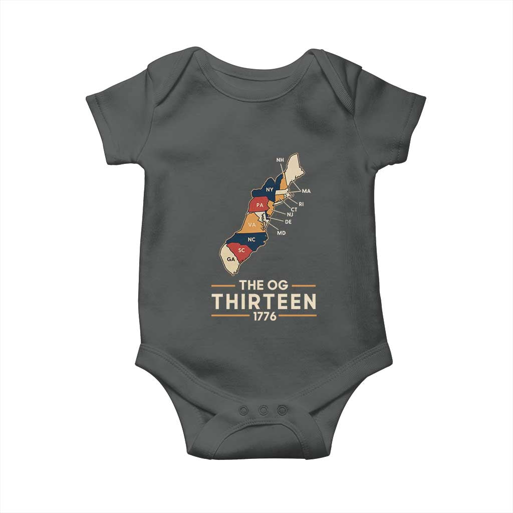 The OG Thirteen 1776 Original Colonies Map Baby Onesie Funny Retro American History