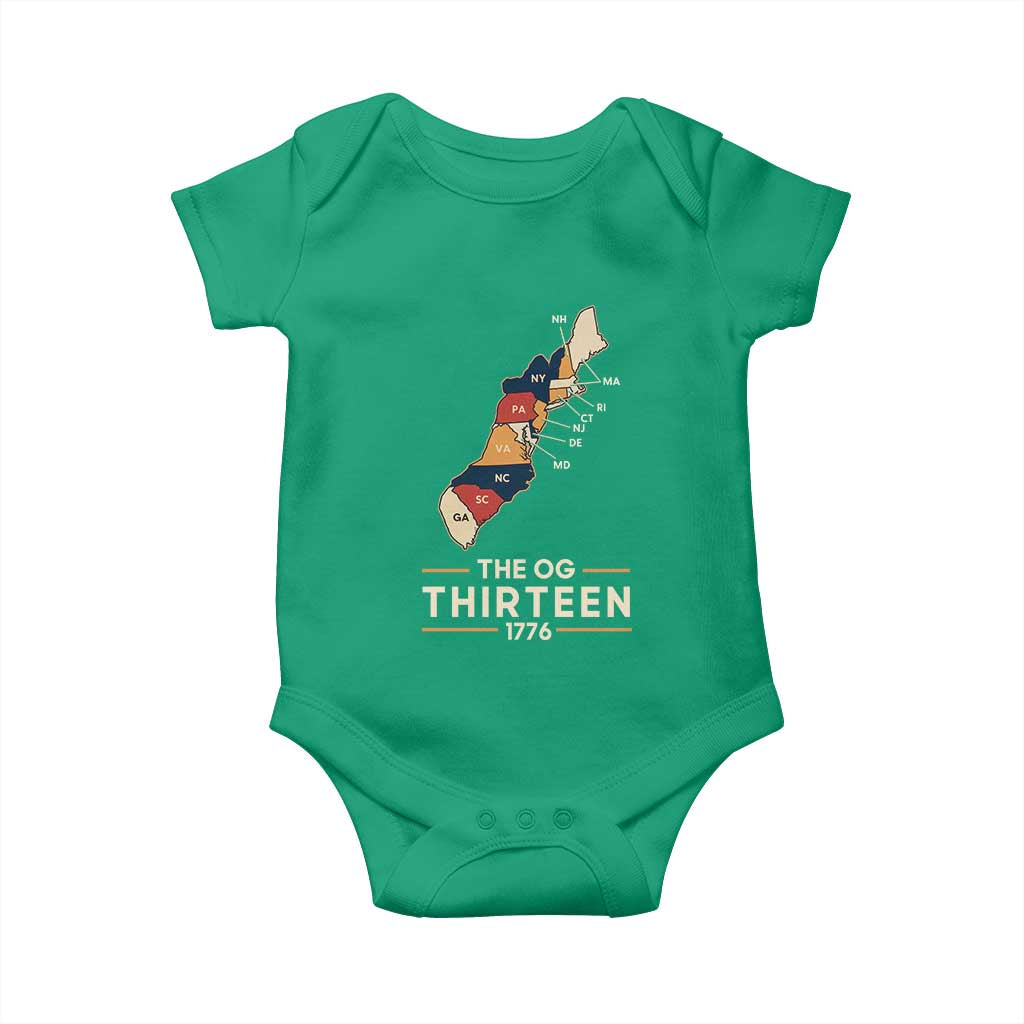 The OG Thirteen 1776 Original Colonies Map Baby Onesie Funny Retro American History