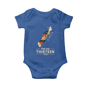 The OG Thirteen 1776 Original Colonies Map Baby Onesie Funny Retro American History