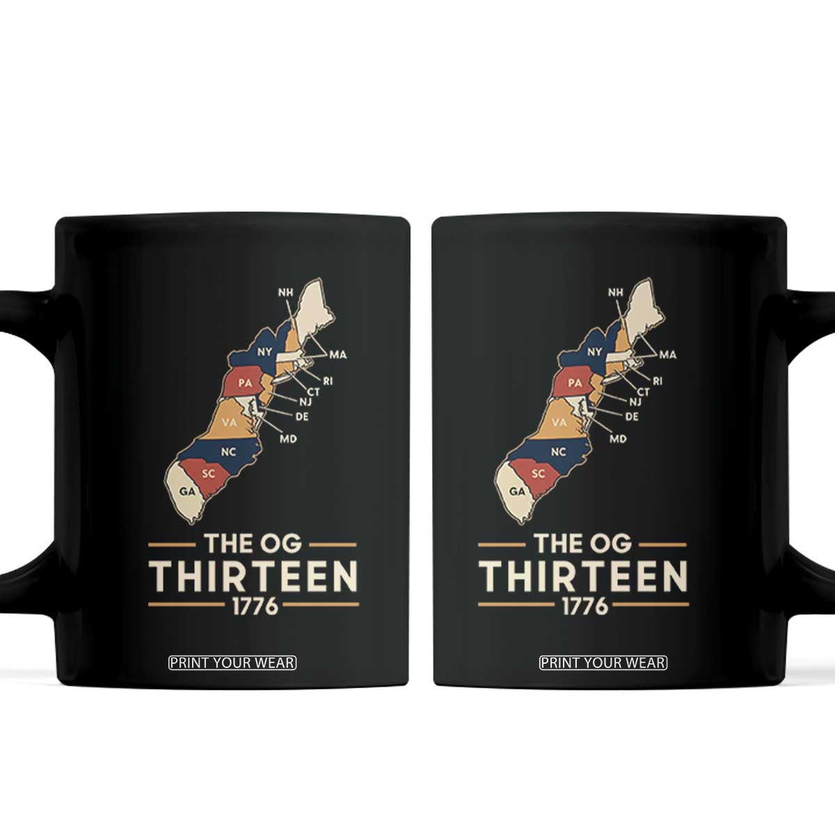 The OG Thirteen 1776 Original Colonies Map Coffee Mug Funny Retro American History