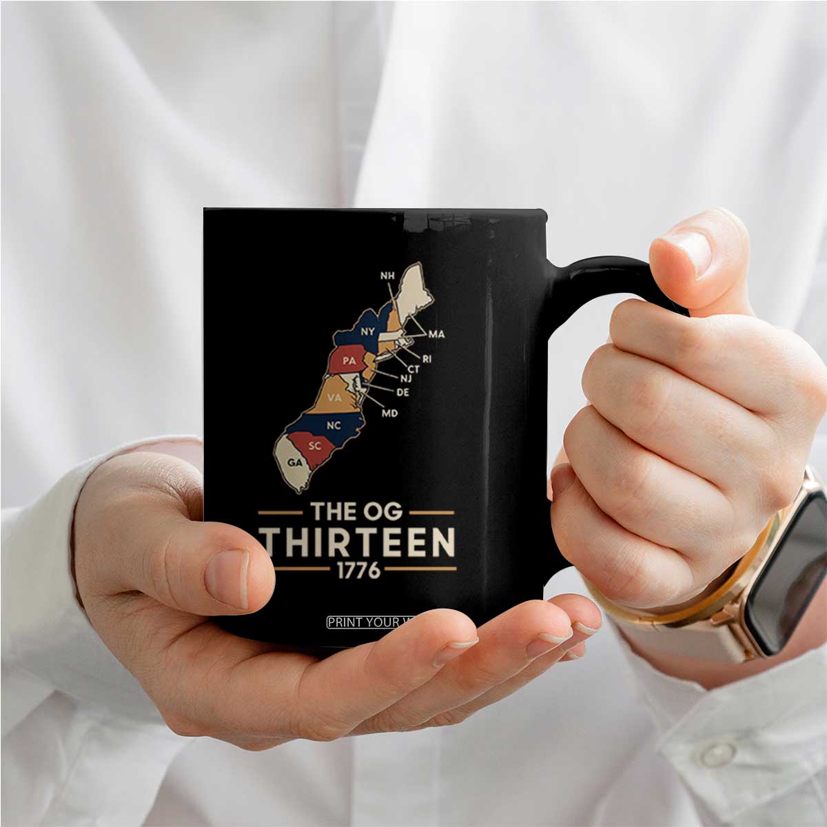 The OG Thirteen 1776 Original Colonies Map Coffee Mug Funny Retro American History