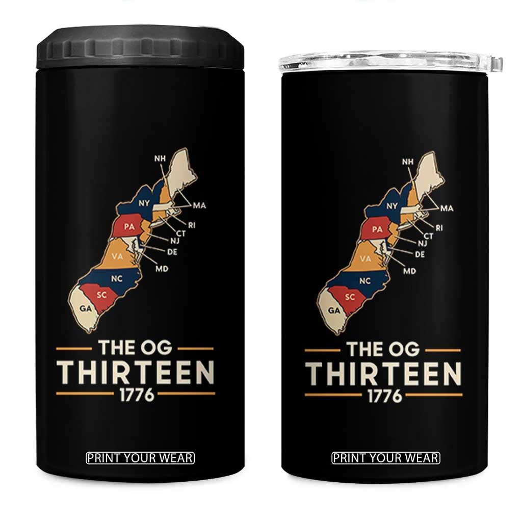 The OG Thirteen 1776 Original Colonies Map 4 in 1 Can Cooler Tumbler Funny Retro American History