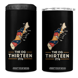 The OG Thirteen 1776 Original Colonies Map 4 in 1 Can Cooler Tumbler Funny Retro American History