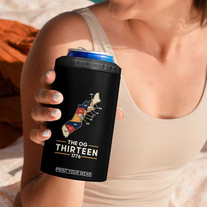 The OG Thirteen 1776 Original Colonies Map 4 in 1 Can Cooler Tumbler Funny Retro American History