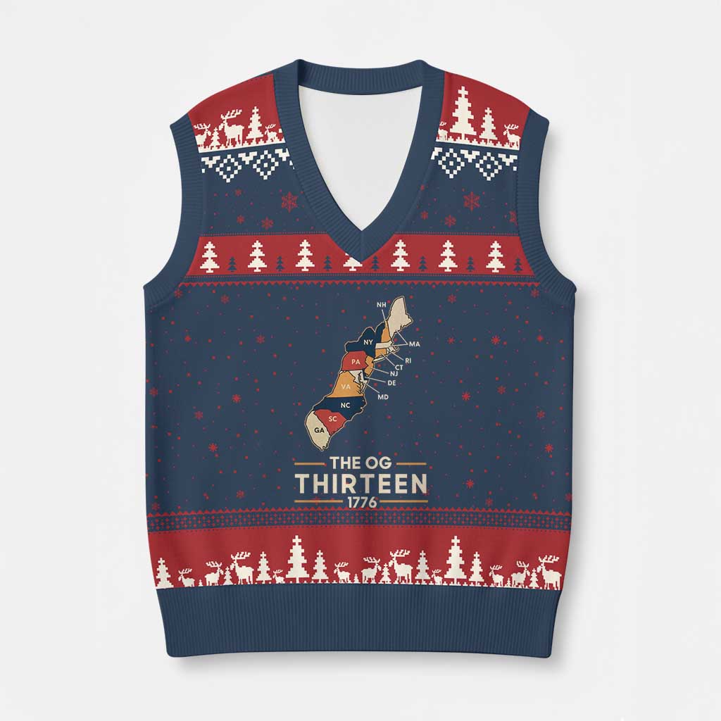The OG Thirteen 1776 Original Colonies Map V-Neck Knit Sweater Vest Funny Retro American History