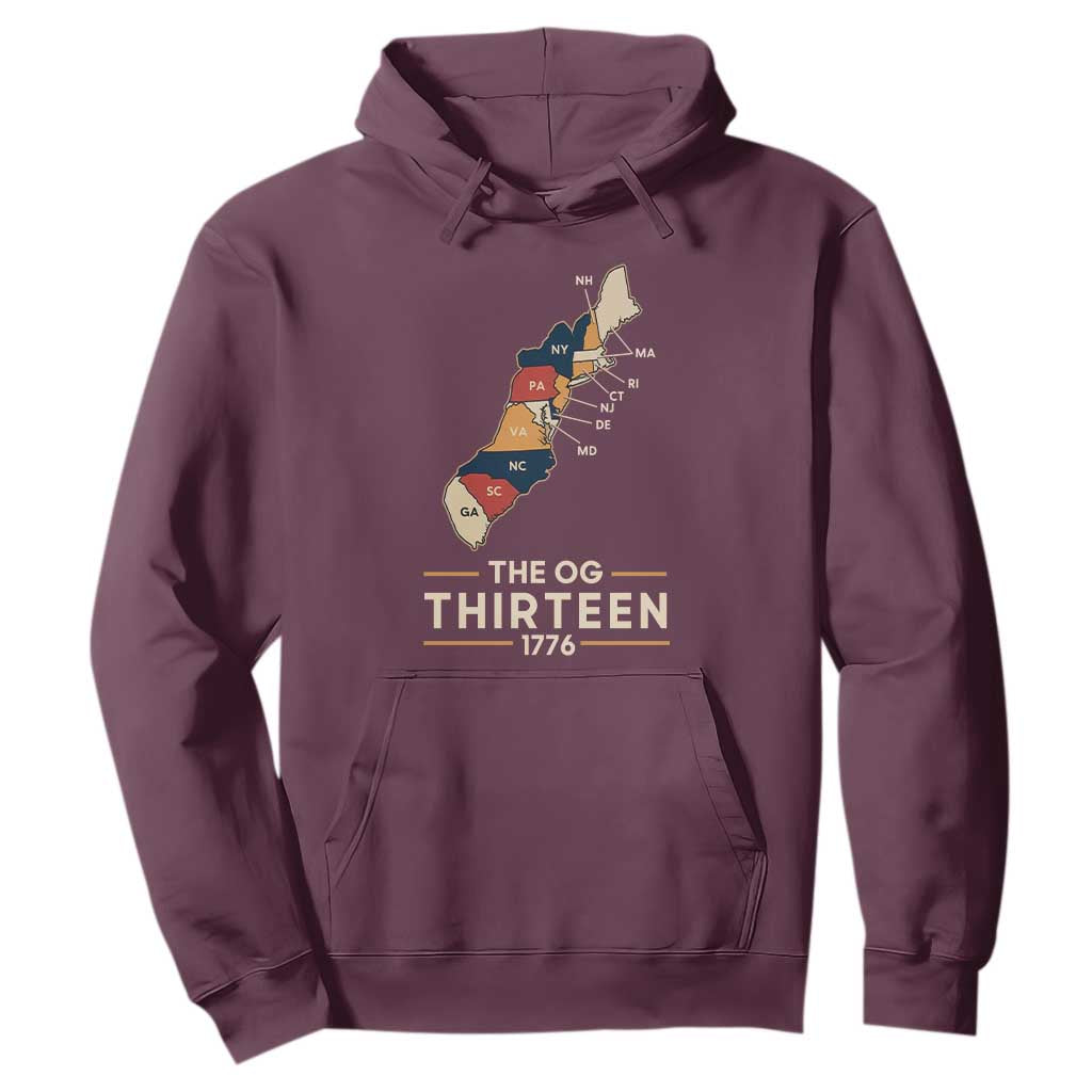 The OG Thirteen 1776 Original Colonies Map Hoodie Funny Retro American History