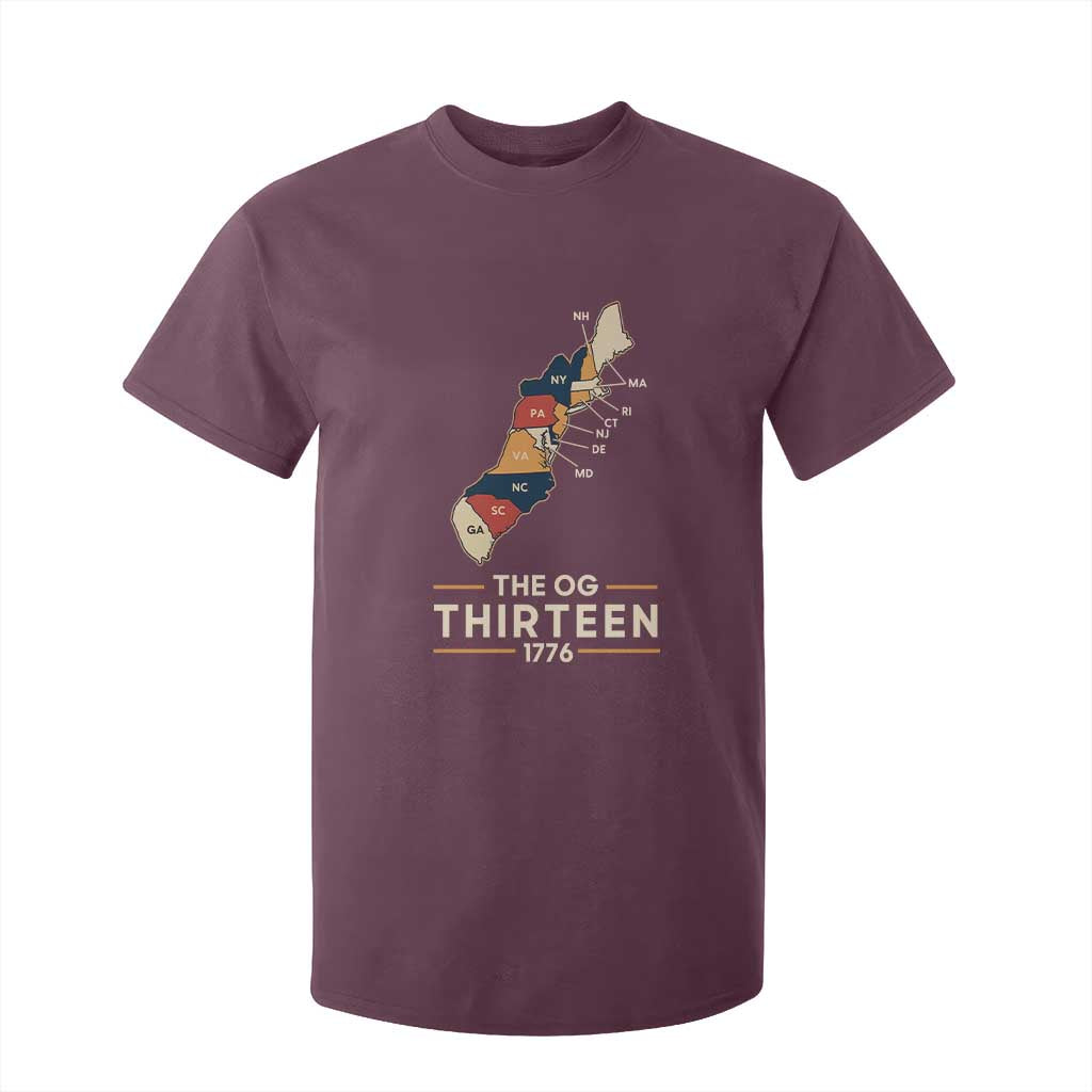 The OG Thirteen 1776 Original Colonies Map T Shirt For Kid Funny Retro American History
