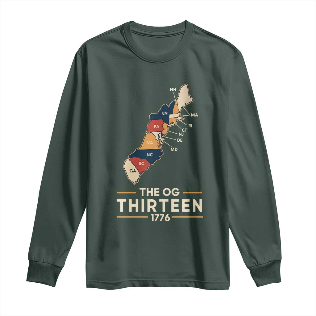 The OG Thirteen 1776 Original Colonies Map Long Sleeve Shirt Funny Retro American History
