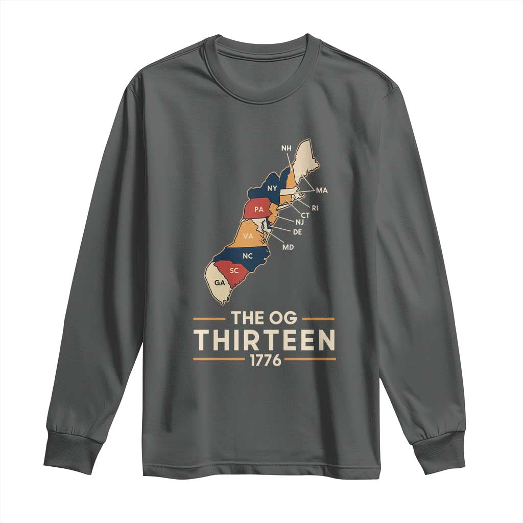 The OG Thirteen 1776 Original Colonies Map Long Sleeve Shirt Funny Retro American History