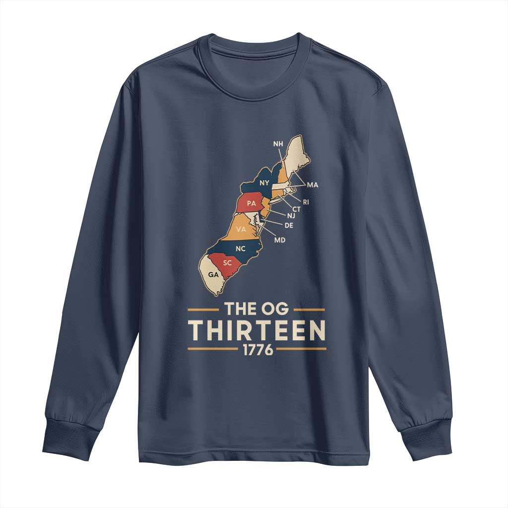 The OG Thirteen 1776 Original Colonies Map Long Sleeve Shirt Funny Retro American History